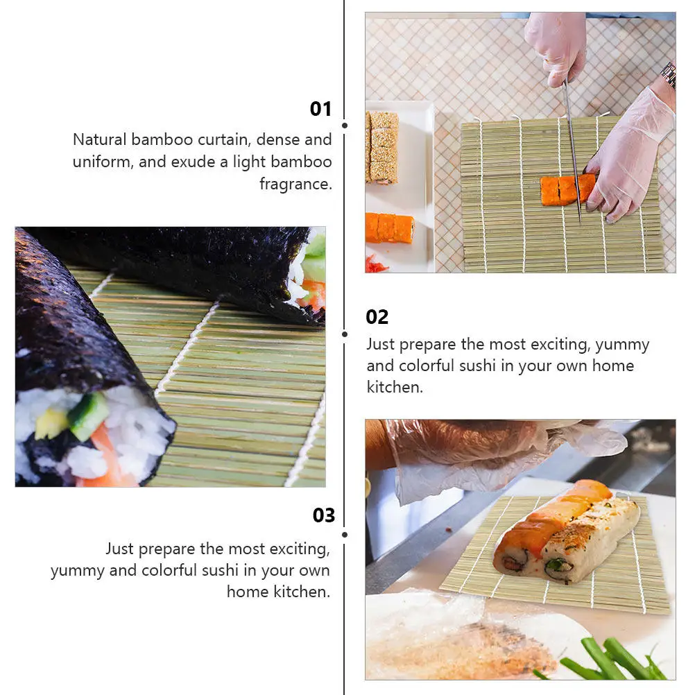 2 Piezas de Esterillas de Bambú para Enrollar Sushi, Cortina de Bambú de Superficie Lisa, Fácil de Limpiar, Herramienta para Hacer Sushi Casero