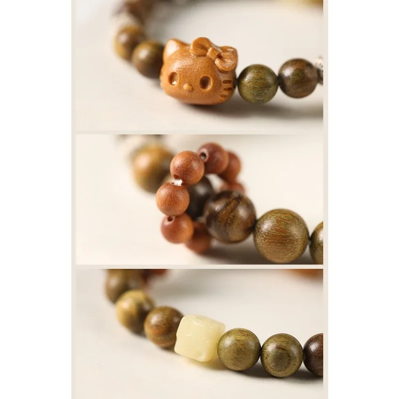 Sanrio Hello Kitty Wooden Bracelet Anime Figure Cartoon Wristband Q Figural Anime Merchandise Decoration Children Birthday Gifts