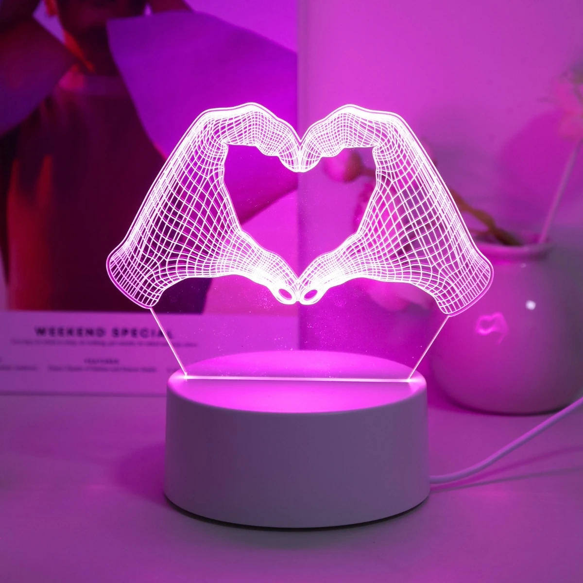 3D Two Hand Heart Night Light Home Desktop Decoration Christmas Decoration Fancy Lighting LED Room Light Birthday Gift Light