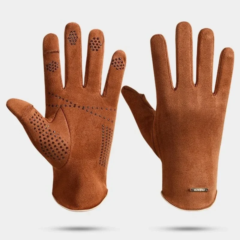 Lightweight Running Gloves Outdoor Photography Sports Cycling Touch Screen Anti-Slip Fleece Cold-proof Suede Leather Gloves