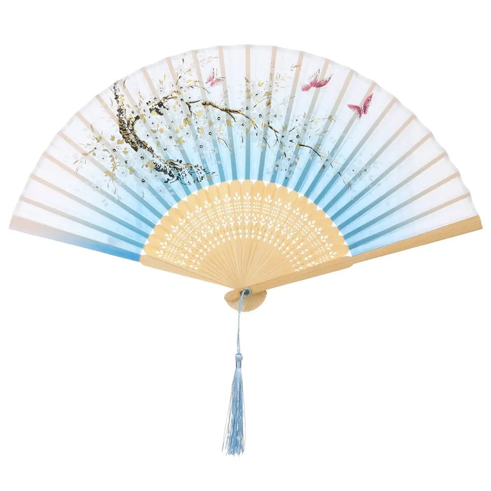 Bambus chinesische japanische Falt fächer bunte Quaste elegante weibliche Fan Vintage-Stil Falt fächer Seide Hand fächer