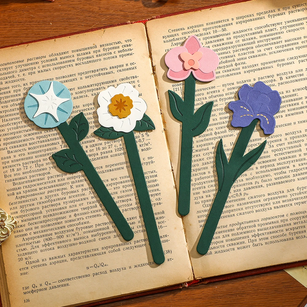 2 Pcs Floral PU Leather Bookmarks Flower Pattern Page Markers Planner Accessories For Writers Students Readers Great Gift