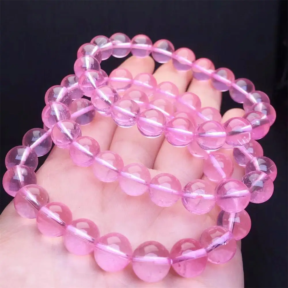 10MM Natural Pink Topaz Bracelet Fashion Energy Stone Reiki Healing Crystal Strand Fengshui Gift 1PCS