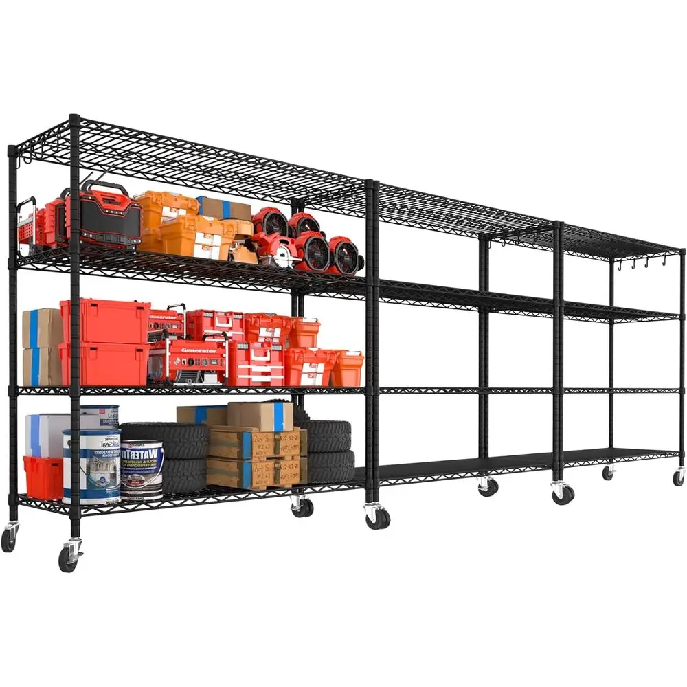 

4-Tier Heavy-Duty Wire Shelving Unit with Wheels, Adjustable Storage Rack for Garage, Pantry, or Warehouse