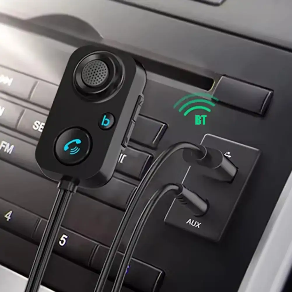 Adaptor Audio nirkabel mobil, 2 In 1 Bluetooth kompatibel 5.1 penerima pemancar Stereo 3.5mm adaptor Aux Handsfree Kit mikrofon mobil