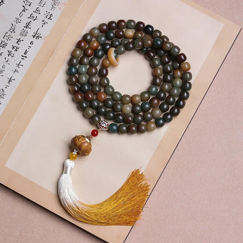 Natural Dunhuang Colored Bodhi Roots with 108 High Throw Men Women Necked Prayer Beads Original Design Bracelet for Car Hanging