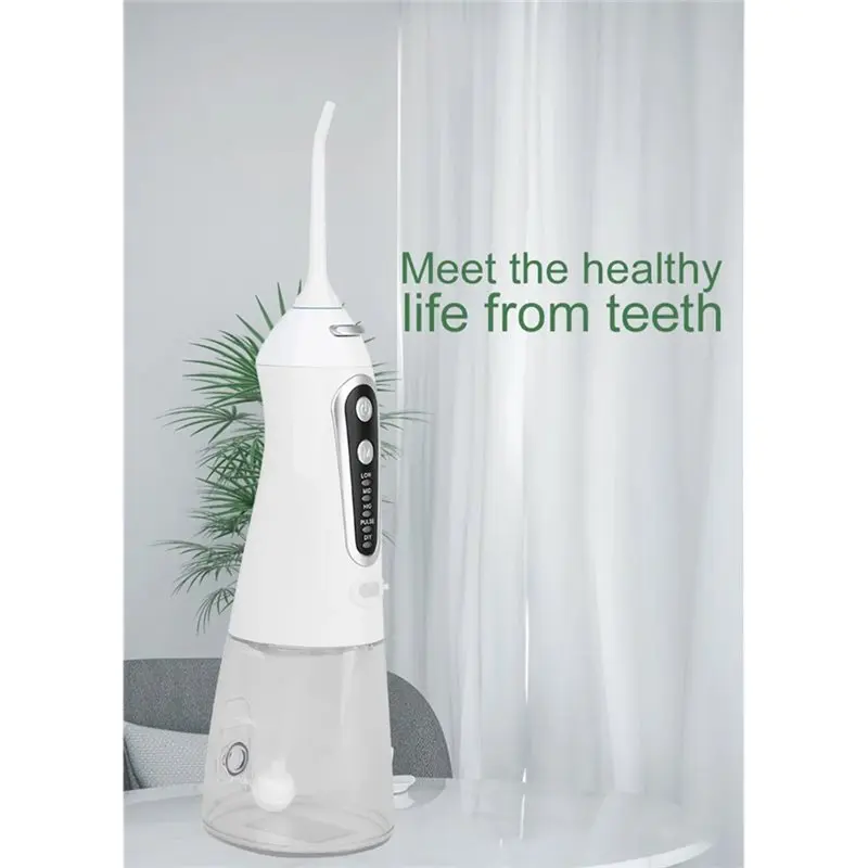 AT28-Portable Cordless Water Flosser 360° Nozzle 300Ml With 2300 Pulses 5 Mode Oral Irrigator For Braces, Teeth Cleaner Kit