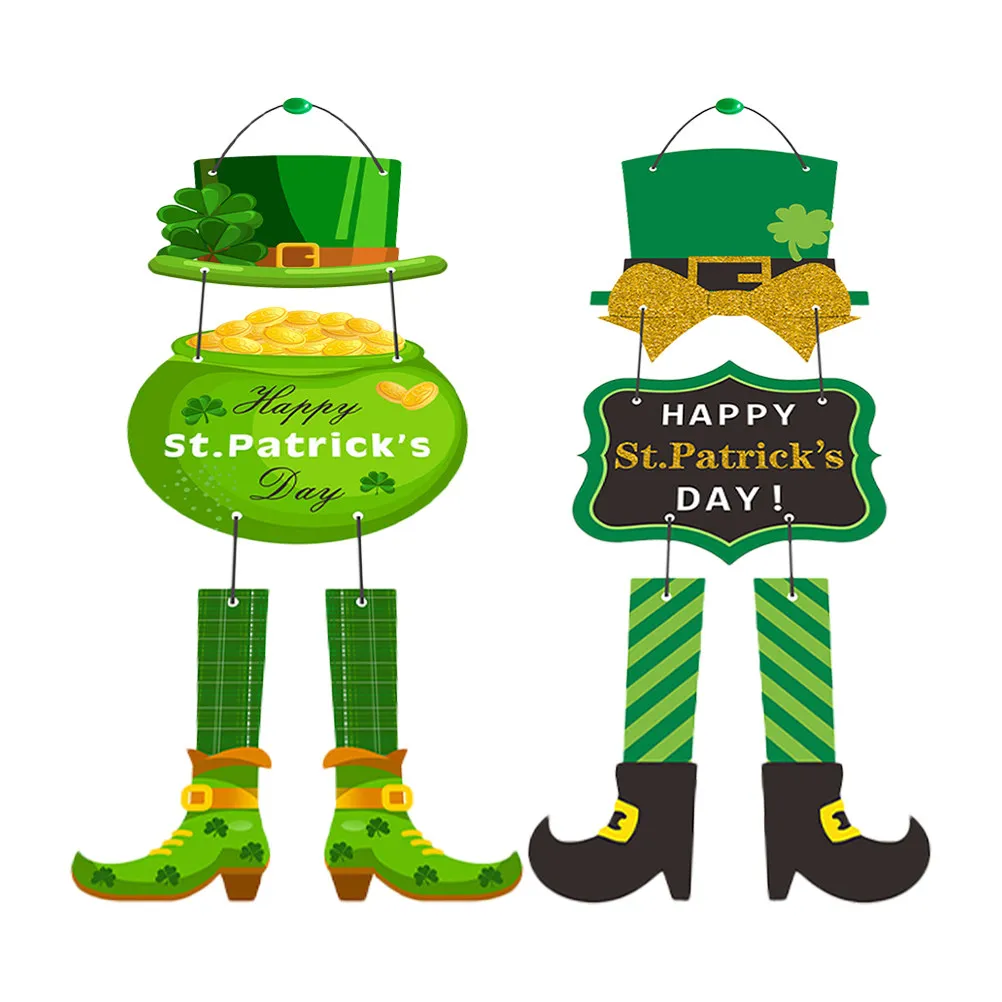 2Pcs Lucky Clover Hanging Tags St Patricks Day Decorative Signs Front Door Wall Hanging St Patricks Day Party Decorations Home