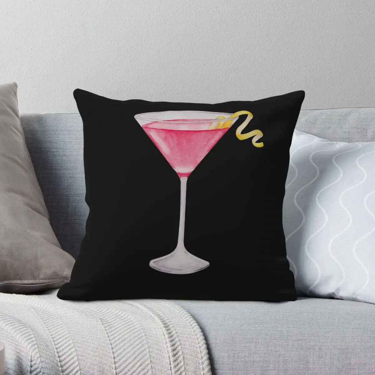 Cosmopolitan Cocktail Square Pillowcase Polyester Linen Velvet Creative Zip Decor Throw Pillow Case Car Cushion Case