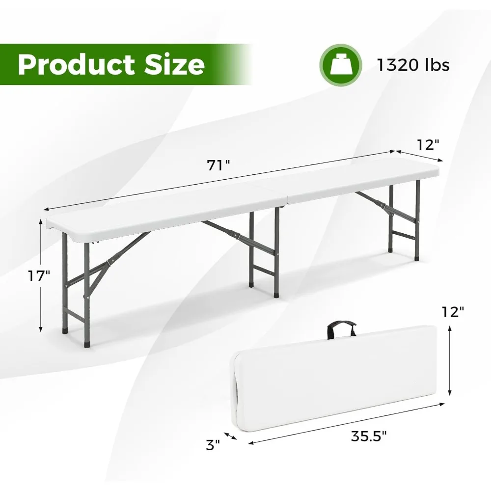 مقعد بلاستيكي متين HDPE قابل للطي بطول 6 أقدام مع أرجل معدنية للاستخدام الخارجي، مثالي للنزهات والحدائق والتخييم والمتنزهات #3