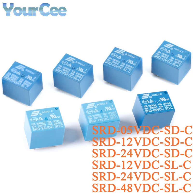 Power Relay DC SRD-05VDC-SD-C -12VDC-SD-C -24VDC-SD-C -03VDC-SL-C -48VDC-SL-C 5V 9V 12V 24V 48V a set of conversion Relays