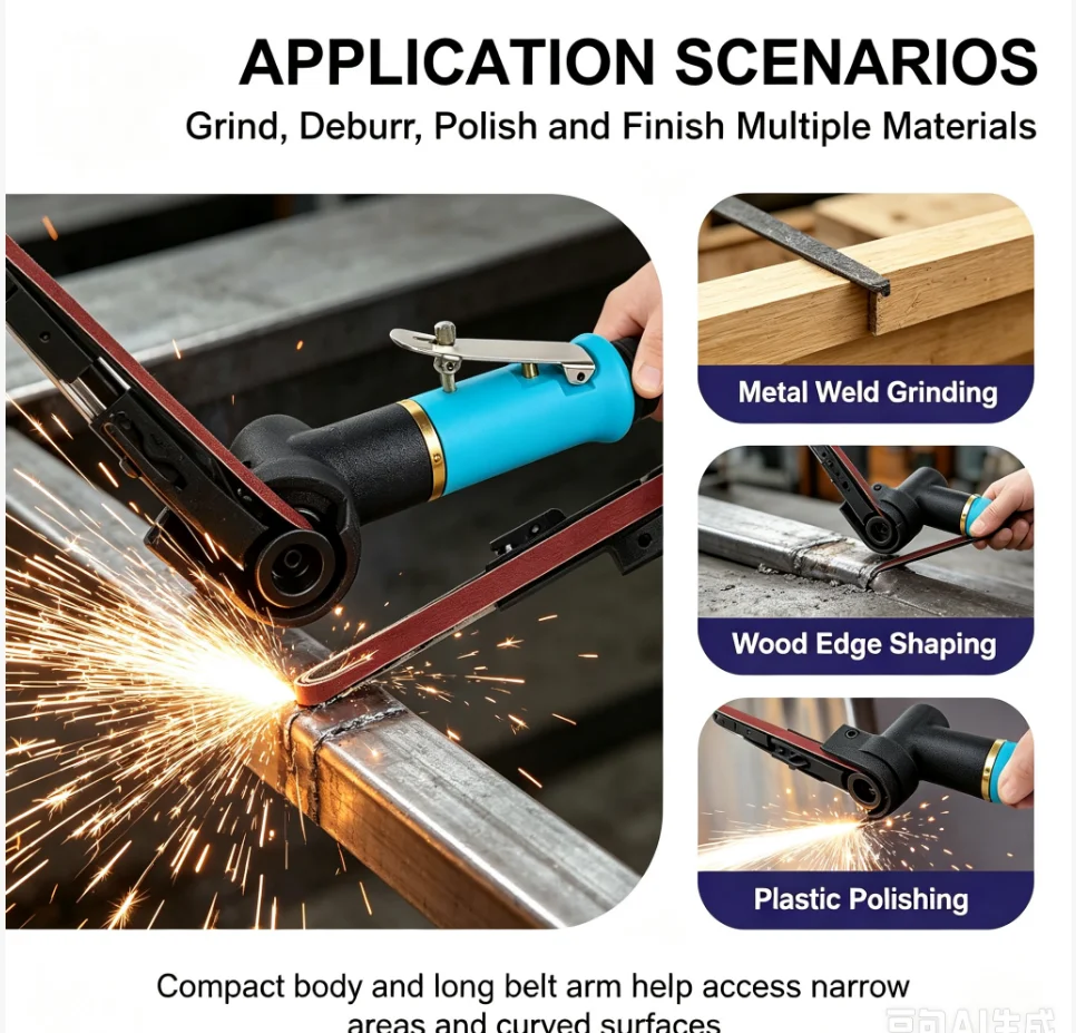 10*330mm Air Belt Sander Air Angle Grinding Machine with Sanding Belts for Air Compressor Sanding Pneumatic Tool Set
