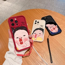 Funny Boy Cute Girl Coupl Phone Case for IPhone 15 14 13 12 11 Pro Max Mini XR XS X 7 8 Plus Soft TPU Back Cover With Hand Strap