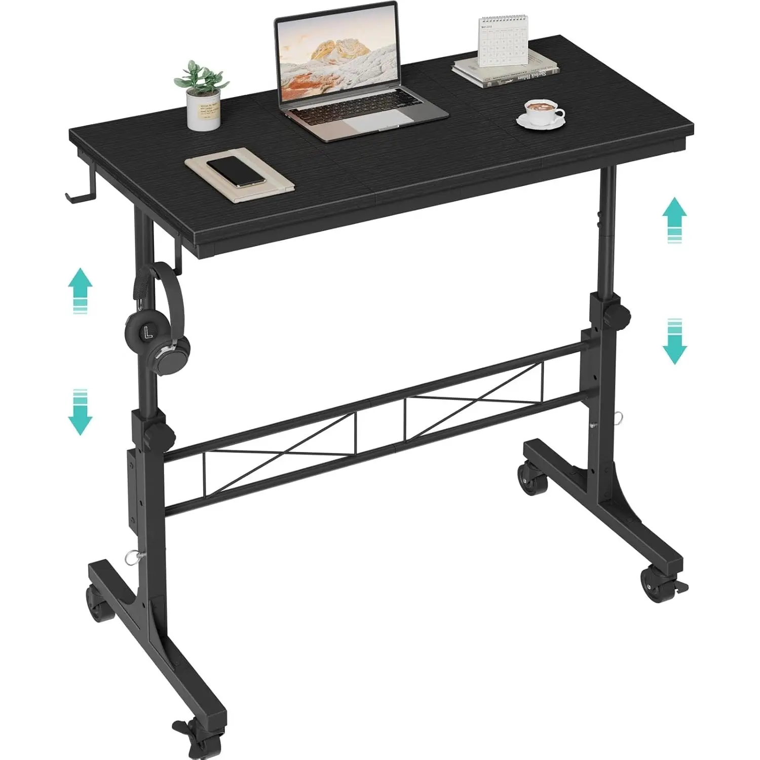 

Small Portable Rolling Standing Desk - 32 Inch Adjustable Height Mobile Teacher Podium on Wheels for Classroom, Stand Up Desks f