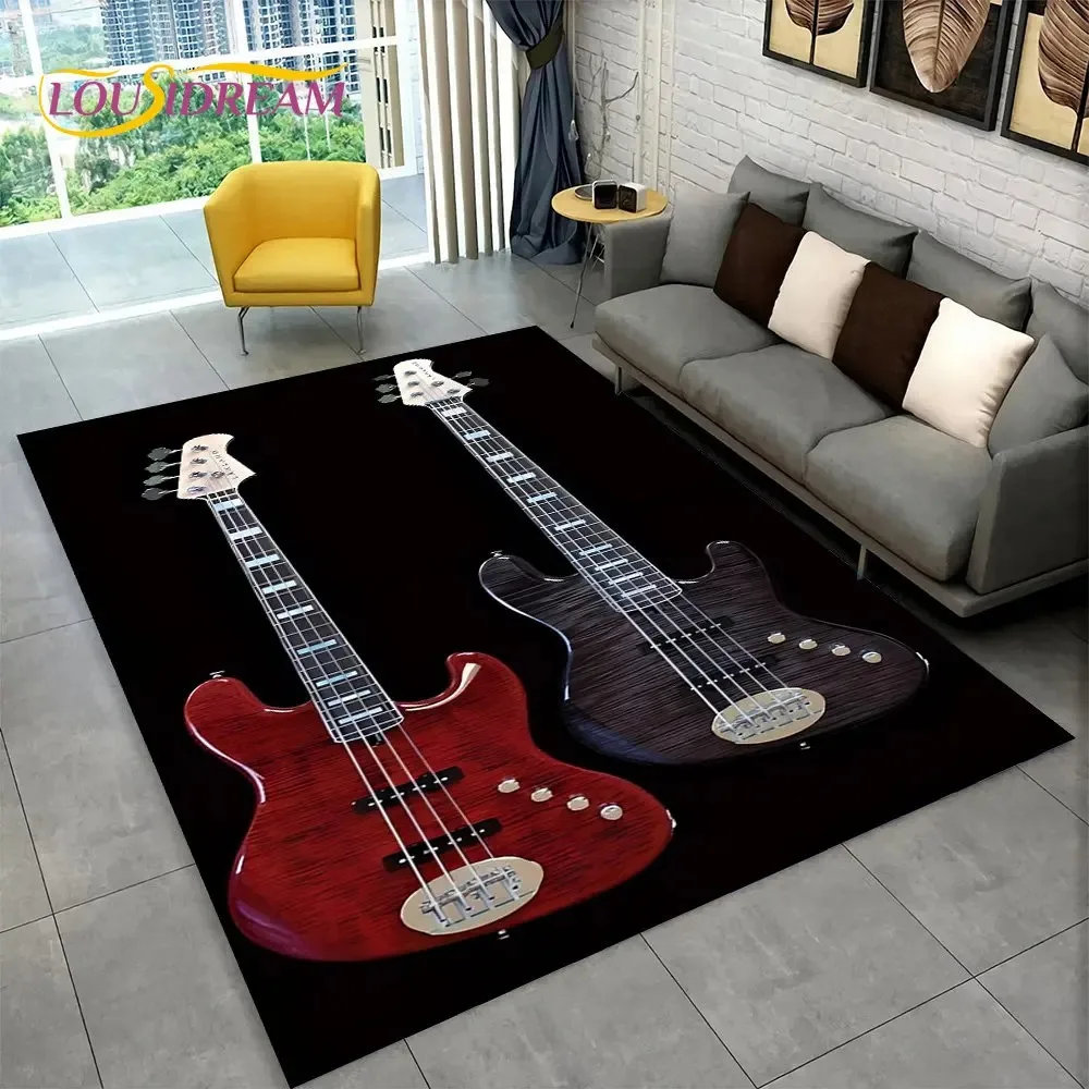 سجادة منطقة موسيقى الجيتار – سجادة أرضية غير قابلة للانزلاق لغرفة المعيشة وغرفة النوم | الكهربائية، الكلاسيكية، تصميم باس | ديكور صديق للأطفال #6