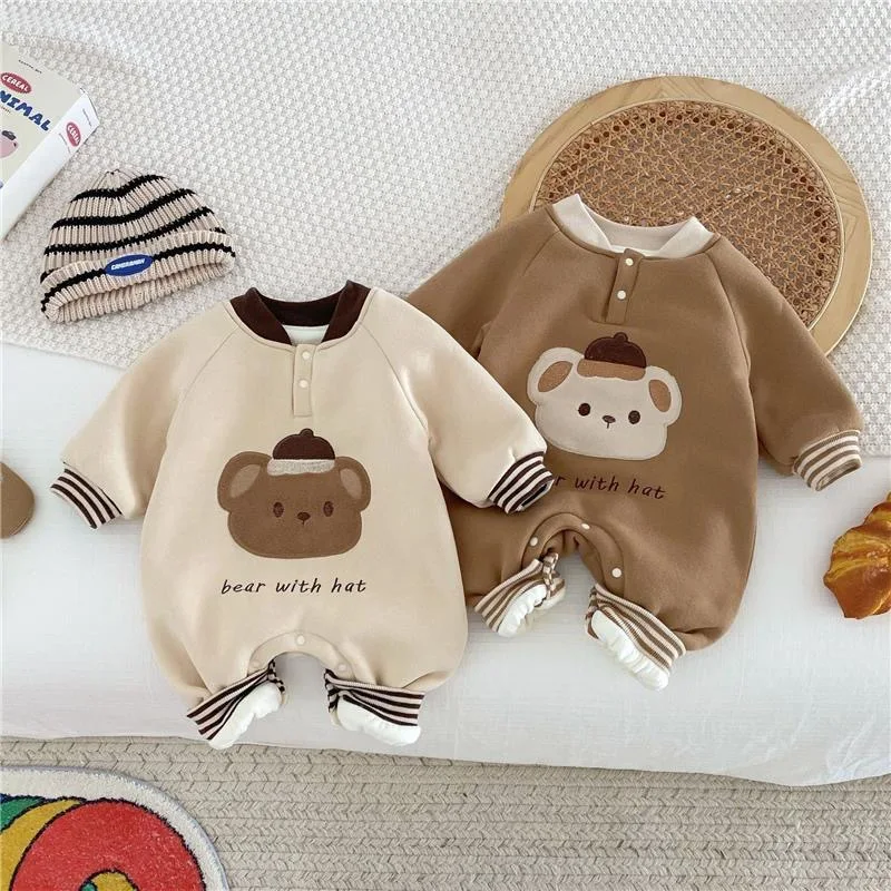 2026 Spring Newborn Cute Baby Onesie Boys Girls Thickened Long Sleeve Letter Pattern Baby Romper