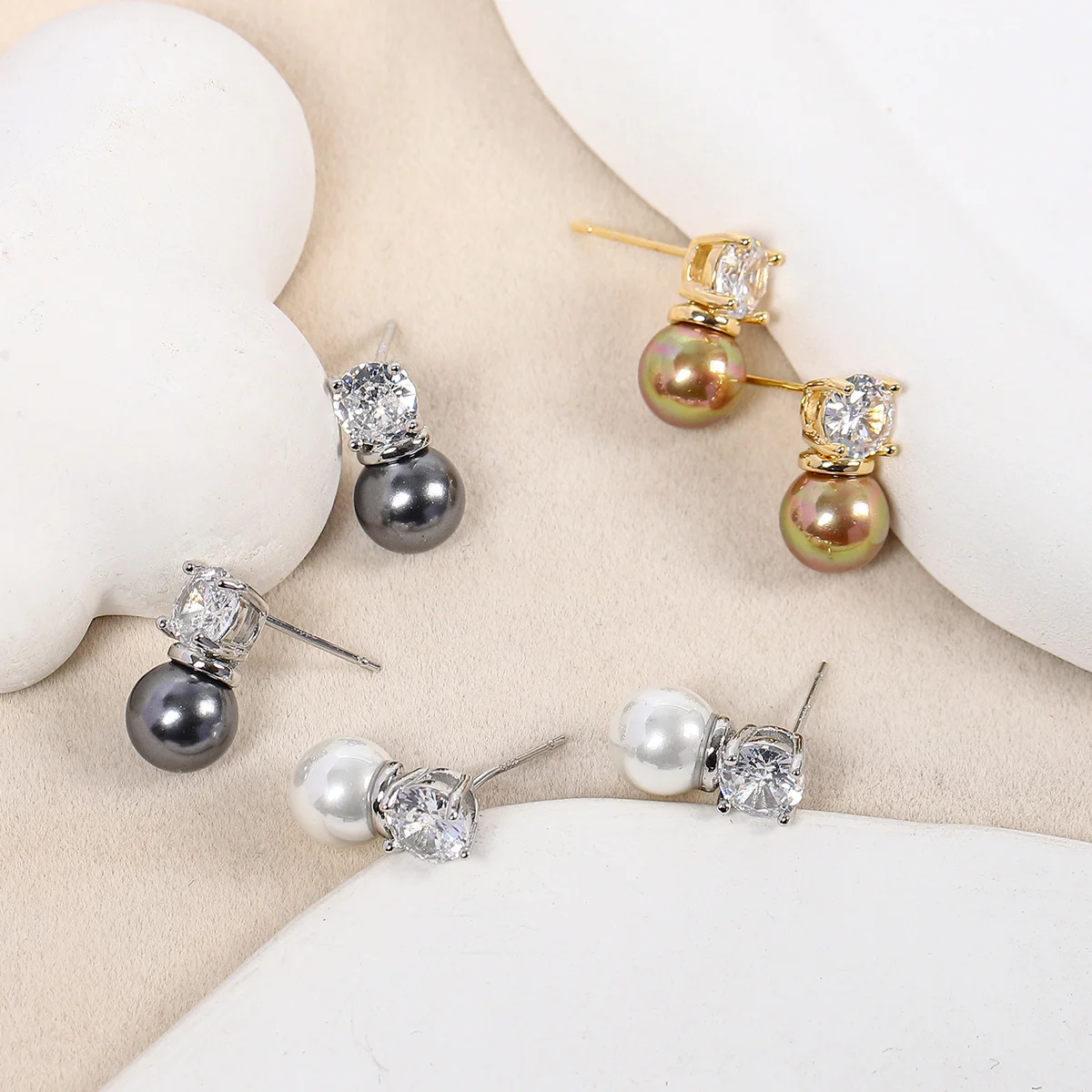 

925 Silver Needle Luxury Pearl Gemstone Stud Earrings, Elegant Daily Wear Bridal Jewelry Gift for Women