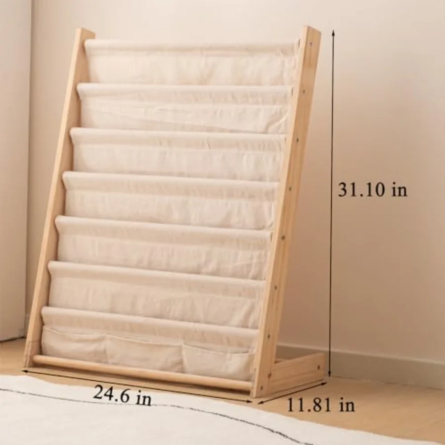 6Tier Wooden Bookshelf for with Natural Finish Ideal for Bedroom Living Room and Playroom Storage Organizer Canvas Book Rack fo