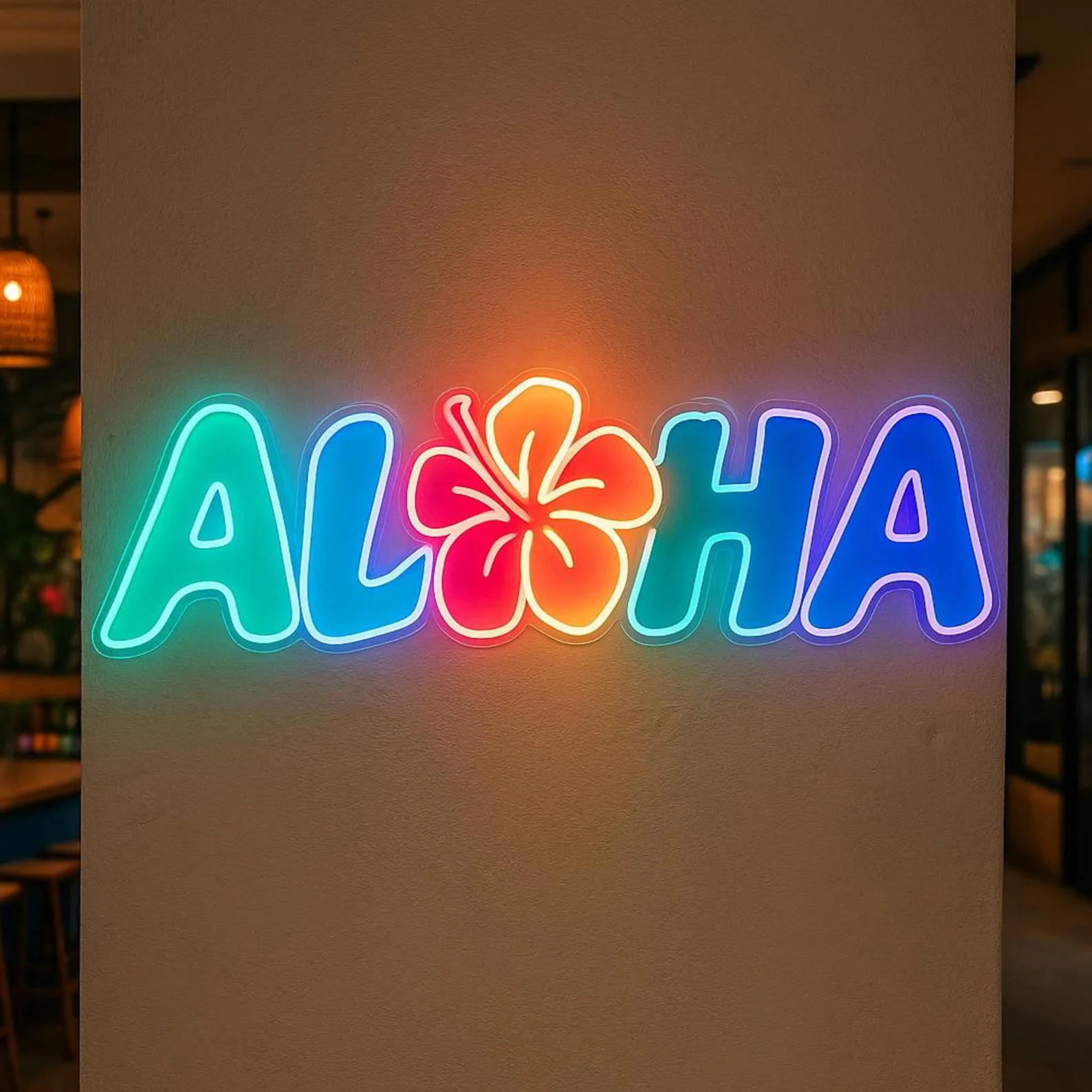 Aloha Neon Sign, Bar LED Decor,Hawaiian Party Neon Sign,Flower Neon Decor,Beach LED Decor,Tiki Bar Neon Decor
