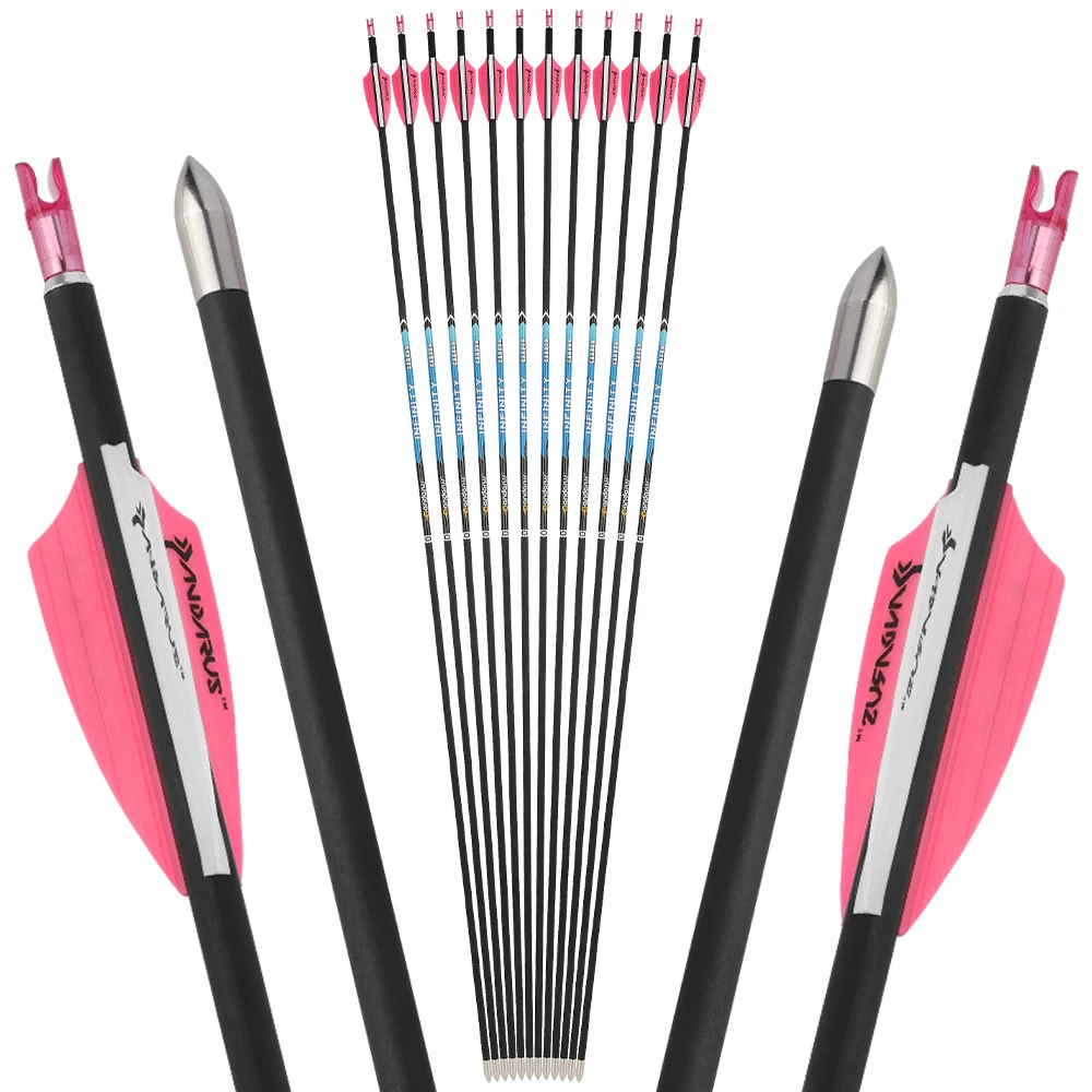 

12pcs Archery Pure Carbon Arrows ID4.2mm 30inch Spine 400 500 600 700 800 900 1000 for Bow Competitive Target Shooting
