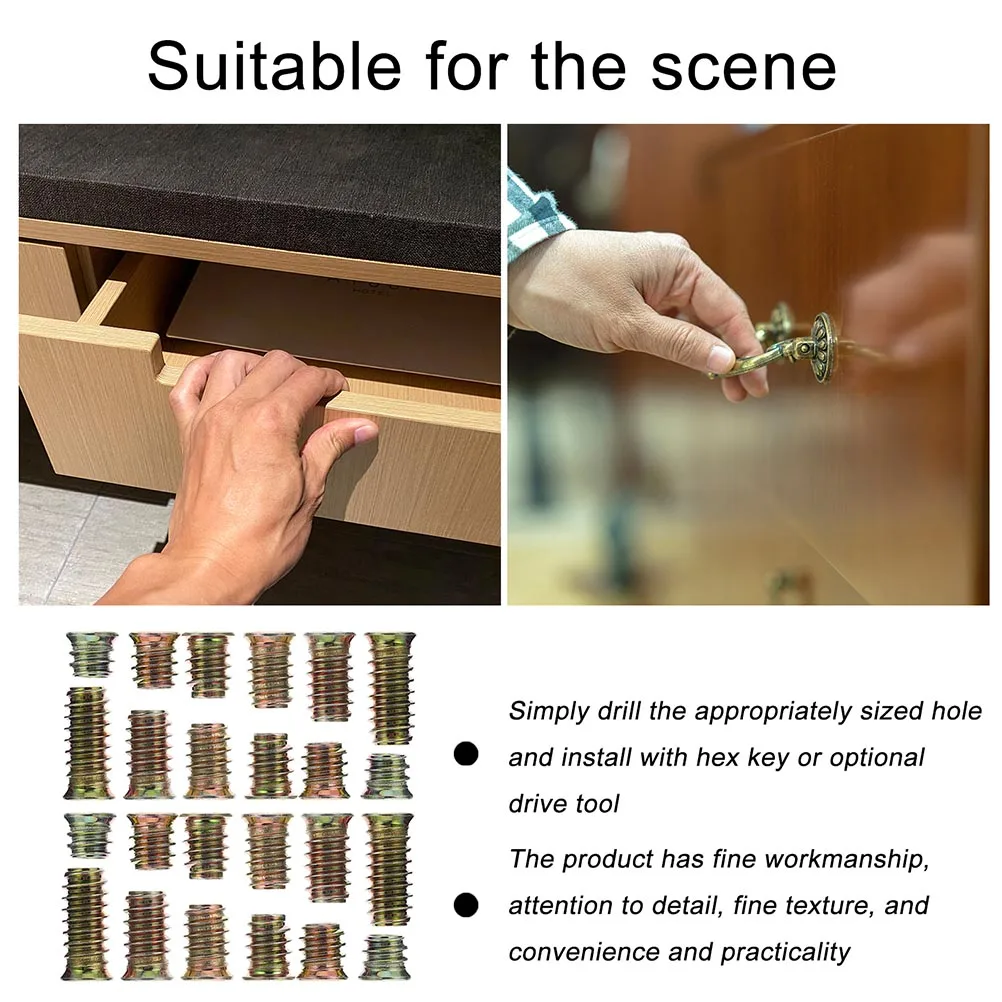 

105pcs Nut Embedding Furniture T-nut Carbon Steel Threaded Insert High Hardness Easy Installation Home T-nut Socket