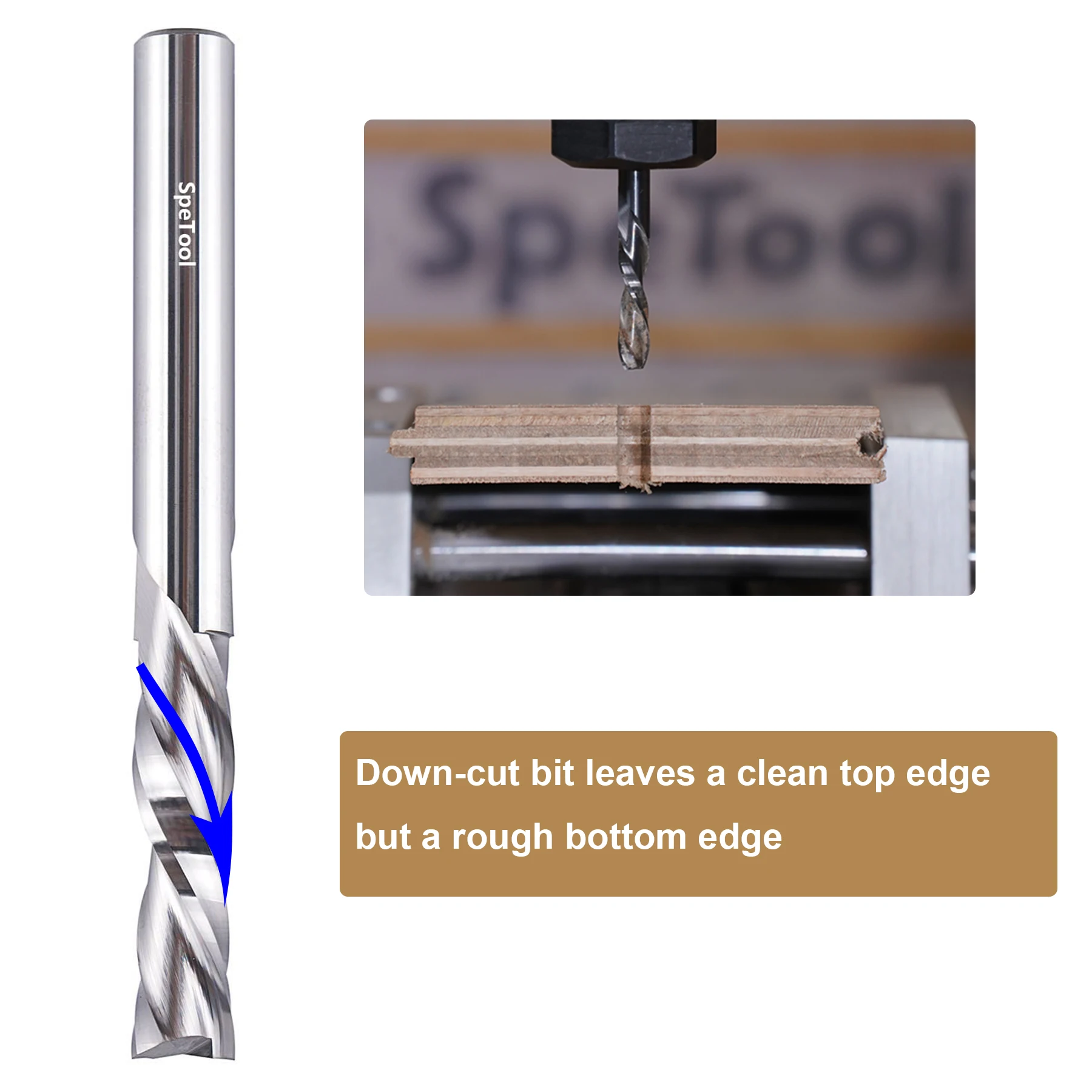 SpeTool 1pc Downcut Spiral CNC Router Bits 1/4 1/2 Inch Shank HRC55 Solid Carbide CNC End Mill for Wood Engraving Carving Tools