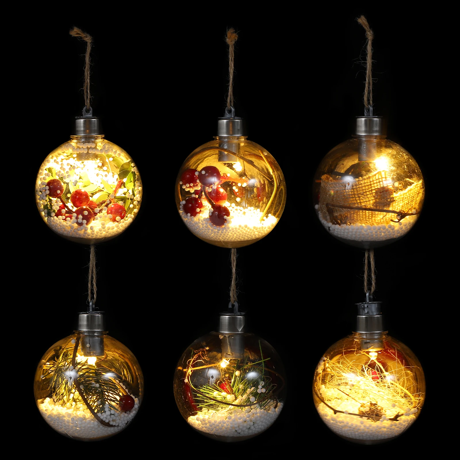

6Pcs Transparent Glowing Xmas Balls Chic Christmas Tree Ornaments Party Hanging Decorations Xmas Gift Tree Balls Decor