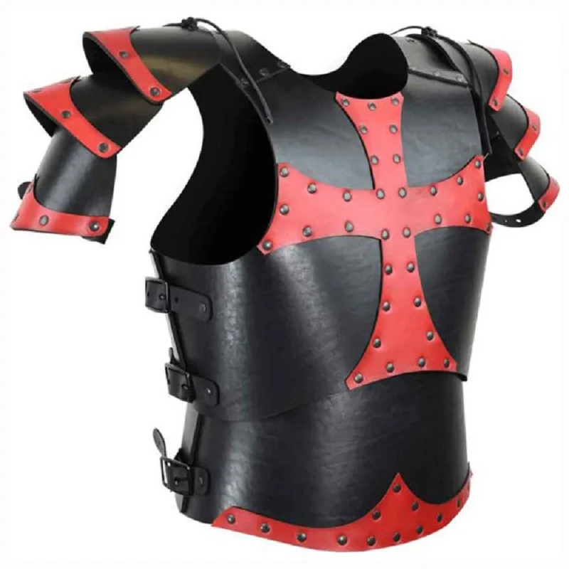 Medieval Crusader Knights Templar Cosplay Costume PU Leather Body Chest Armor Steampunk Cross Breastplate Cuirass Outfit LARP