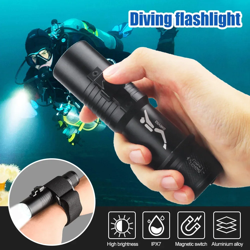 Professional Diving Light Most Powerful T6 Flashlight Underwater Scuba Dive Torch IP68 Waterproof Hand Lamp Using 18650 Battery