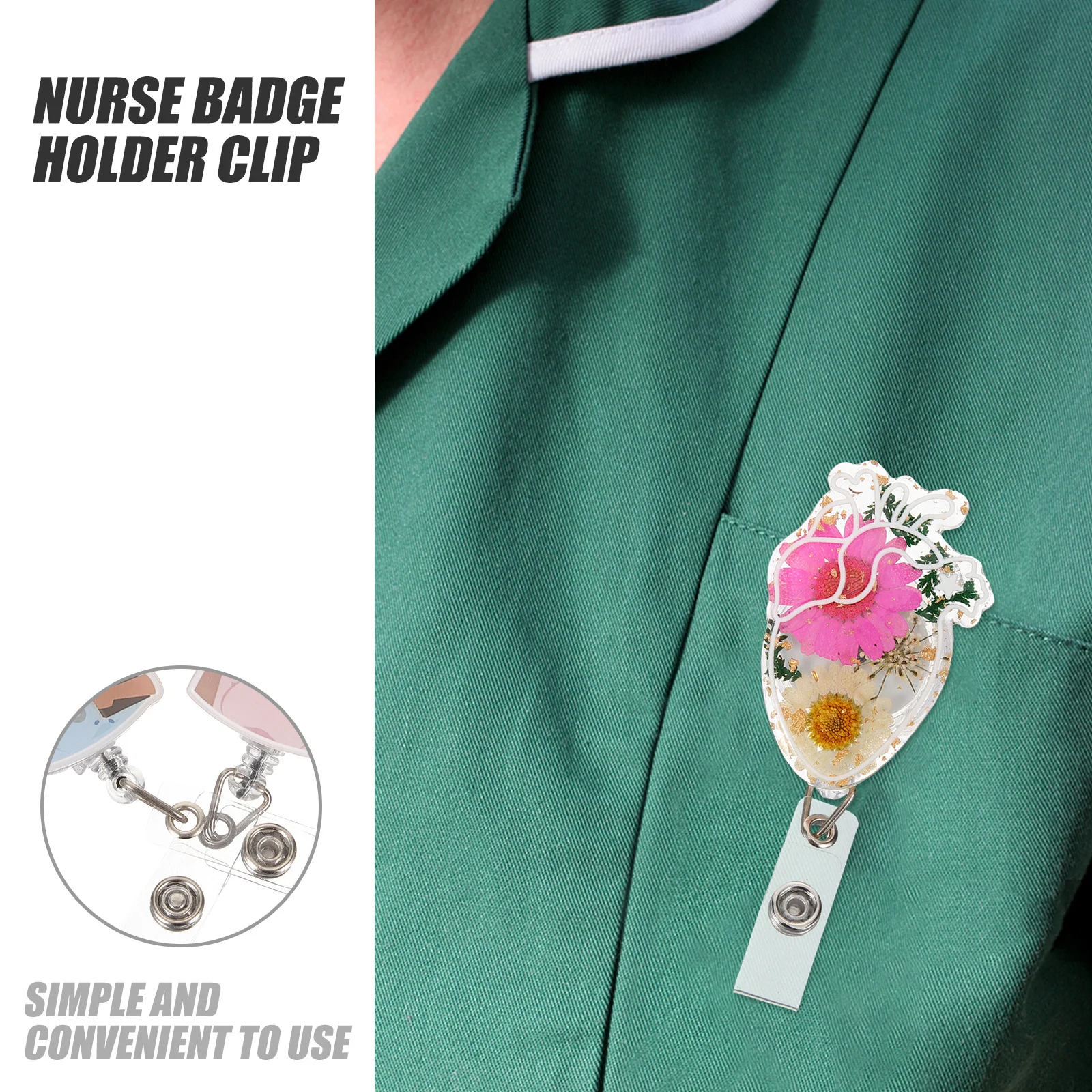 

Retractable Badge Holder Acrylic Metal Name Tag Holder for Id Cards Keys Work Accessory Nurse Teacher Student Gift