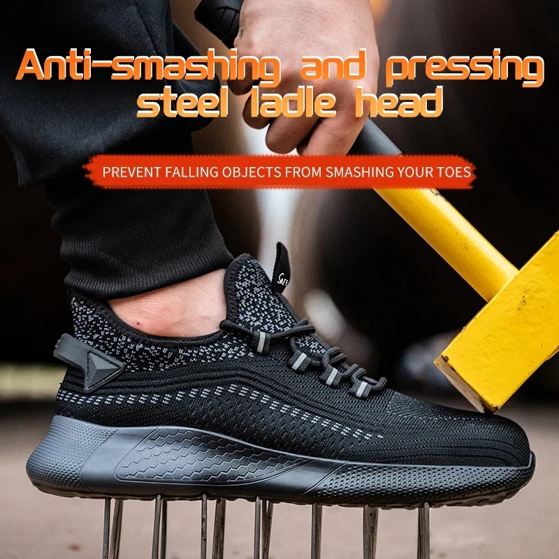 Security Protective Men Sport Shoes Anti-smash Anti-puncture Work Shoes Fashion Safety Shoes Steel Toe Work Boots Lightweight