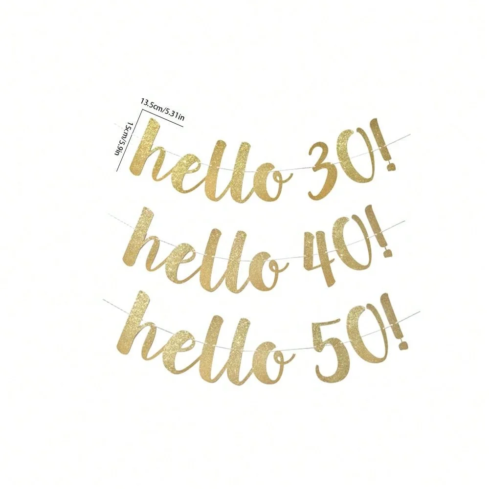 hello 30 40 50 60 paper gold banner anniversary birthday party decorations adult wedding decoration garland supplies