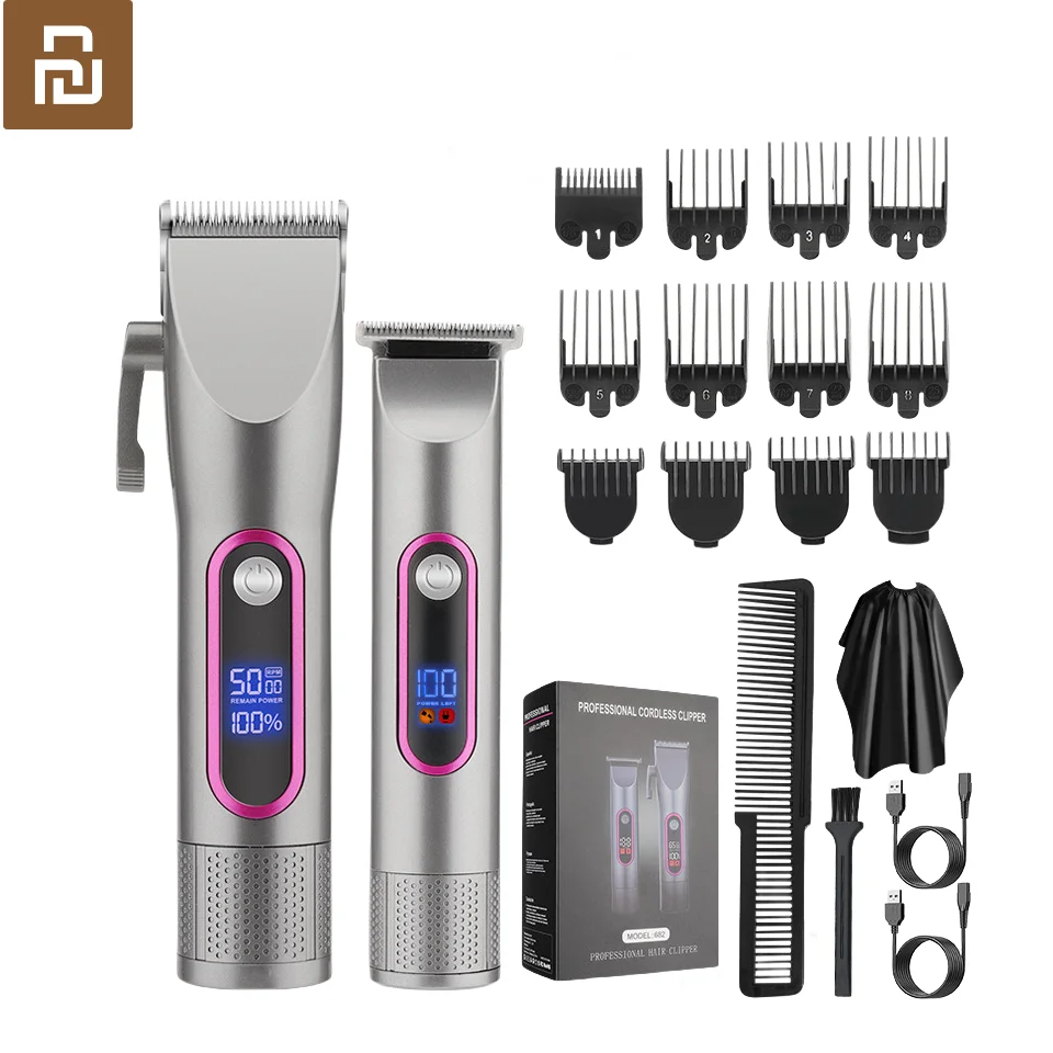 Youpin New LCD Digital Display Electric Hair Clipper Set Hair Trimmer Professional Hair Cutting Machine Oil Head Carving For men