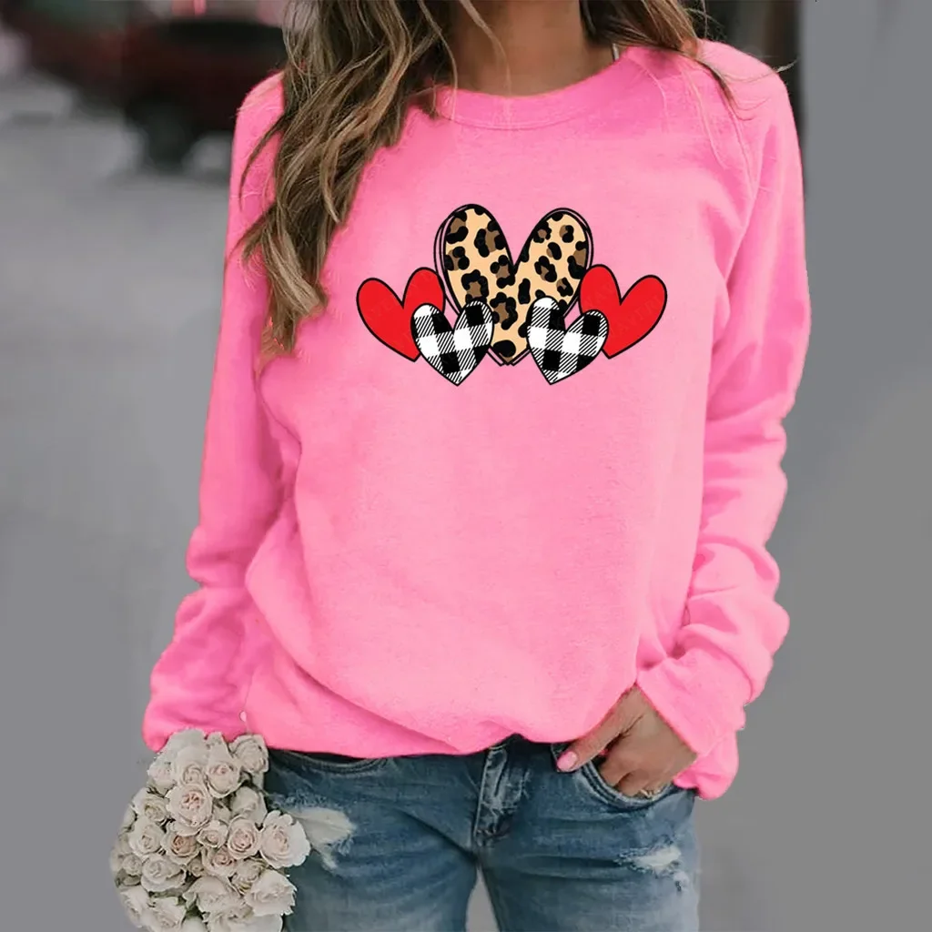 Valentine\'s Day Love Printed Crewneck Hoodie Women\'s Dress Sweatshirt Aesthetic Sweatshirts Streetwear Women