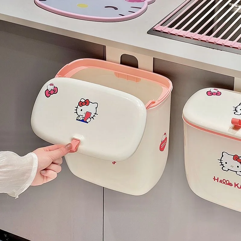 Kawaii Cartoon Waterproof Sticker Hanging Trash Bin Odor Block Flip Lid Trash Bin For Kitchen Use Bedroom Drawer Waste Basket view 2