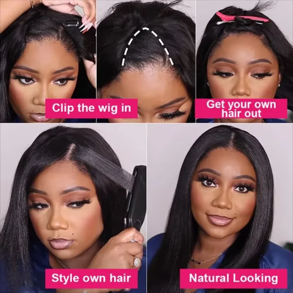 Kinky Straight V Part Wigs Human Hair No Sew In Brazilian Remy Upgrade U Part Wig Clip In Half Wigs For Women None Lace Wig