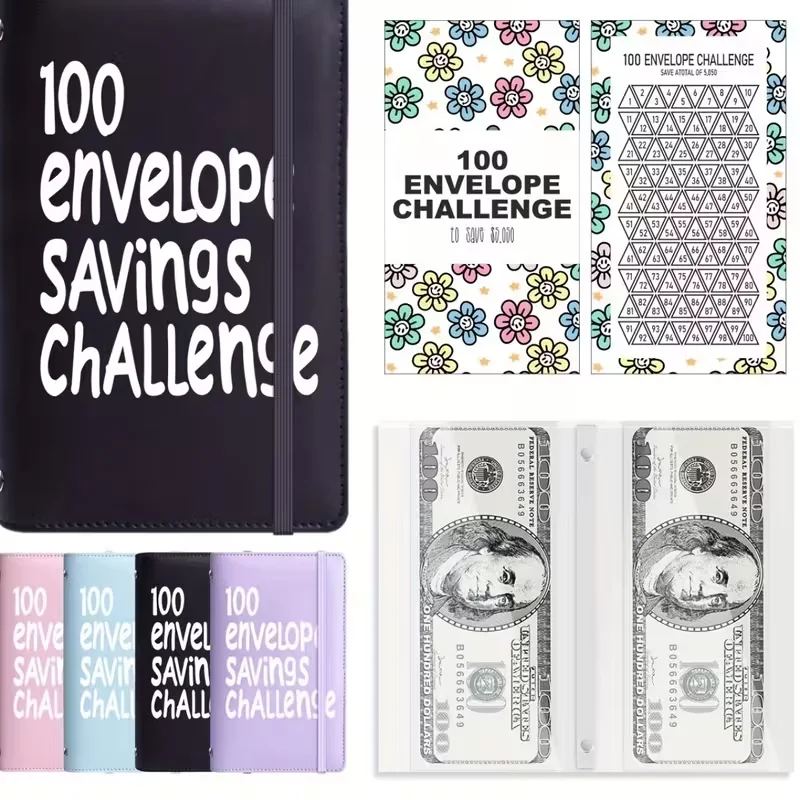 A6 Macaron 100 Envelope Savings Challenge Binder Cute Budget Organizer with Cash Envelopes And Tracker for Financial Goals