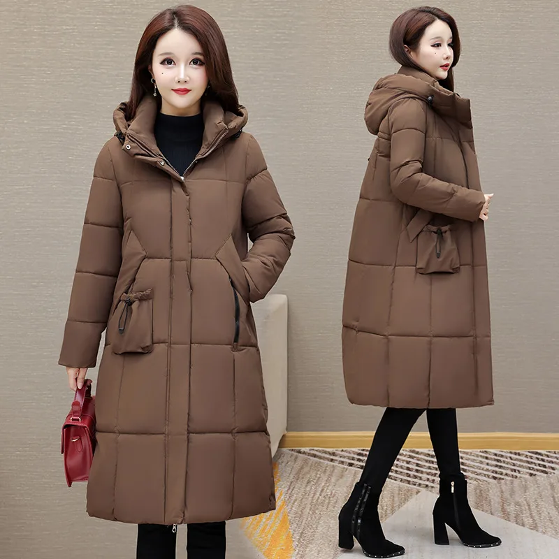 Long Women Parkas Coats Hooded Oversize Jacket Solid Zipper Long Sleeves Pocket Straight Casual Office Lady 2025 Autumn Winter