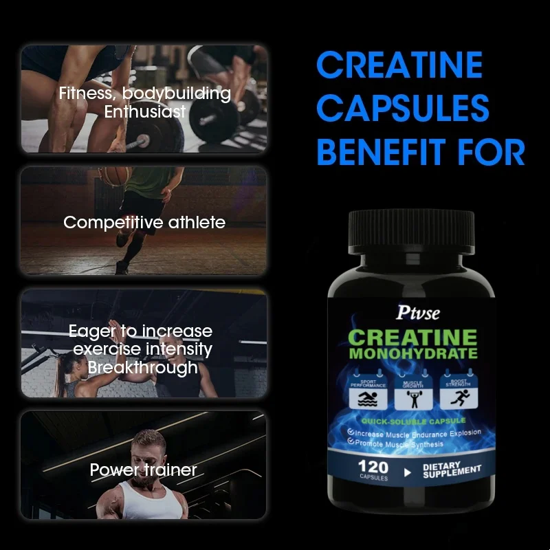 Creatine Capsules Creatine Monohydrate Gain Excavate Strength Build Muscle Recovery Enhance Performance For Adults