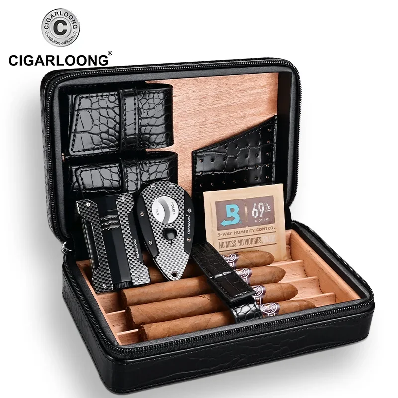 Cow Leather Cigar Box, Multifunctional Set, Travel, Portable, Moisturizer