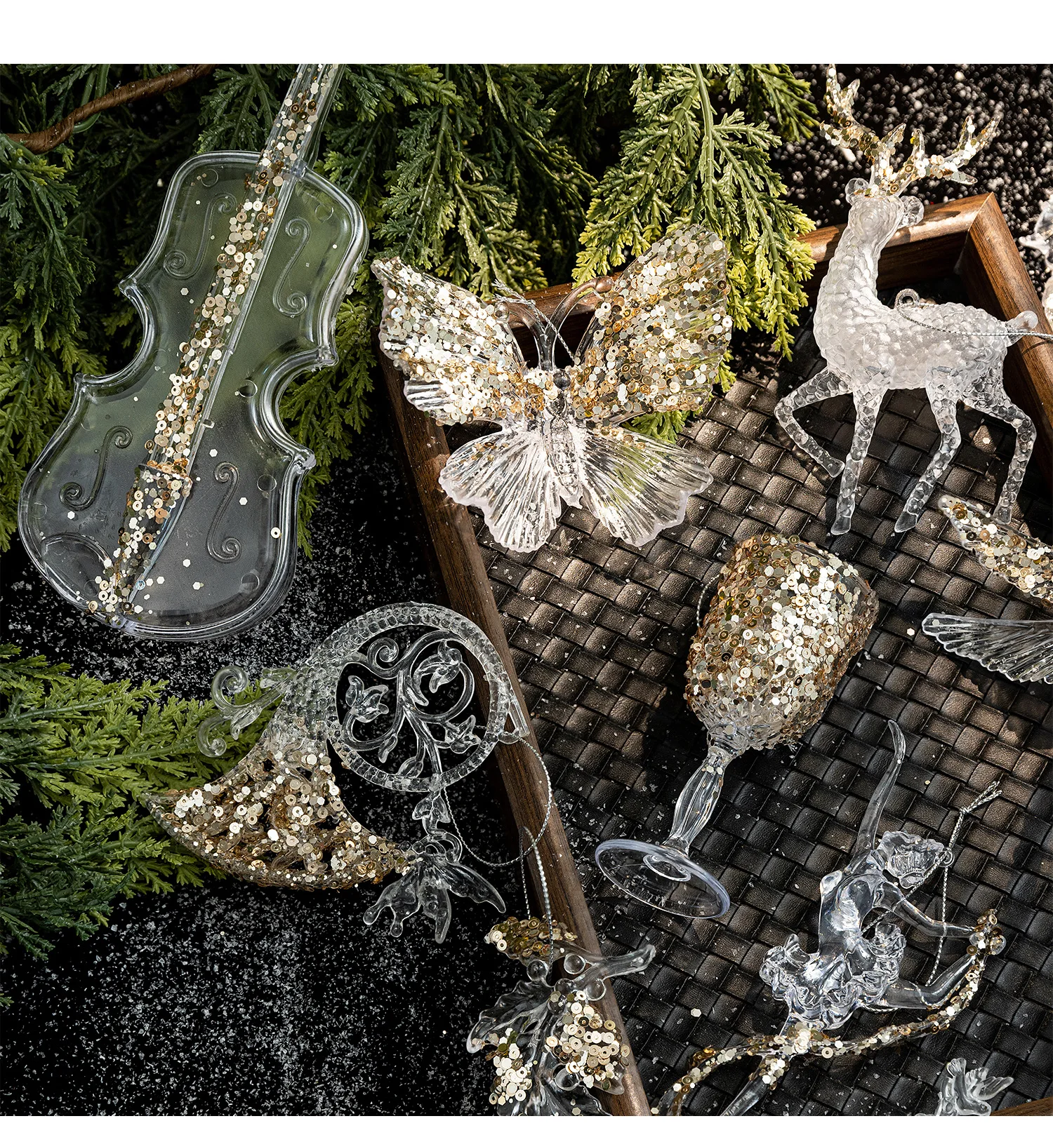 

Transparent Acrylic Christmas, Sparkly Acrylic Christmas Decorations for Xmas Tree Party Supplies Home Festival Atmosphere