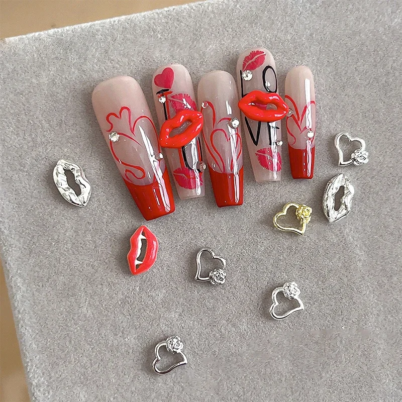 

20pcs Red Lips Love Nail Art Charms 3d Alloy Rose Jewelry Valentine'S Day Luxury Manicure Accessorie