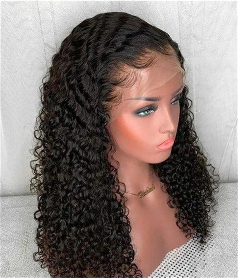 Soft Glueless Long 26inch Natural Black 180Density Kinky Curly Lace Front Wig For Women Babyhair Preplucked Heat Resistant Daily