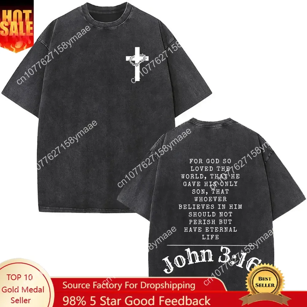 

Christian Jesus Bible Verse Washed T-shirts Men Women's Women Fashion Vintage Oversized T Shirts Harajuku Cotton Short Sleeve T-