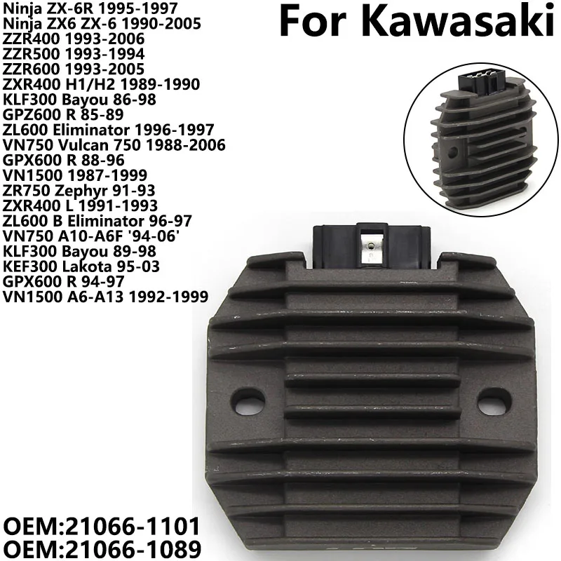 

Motorcycle Voltage Regulator Rectifier for Kawasaki VN1500 ZR750 ZXR400L ZL600B VN750 KLF300 GPX600 VN1500 21066-1101 21066-1089