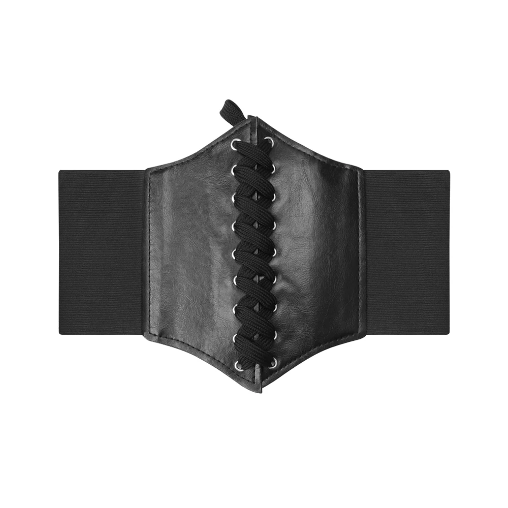 Women\'s Corset Belt Gothic Fashion PU Leather Female Lace-up Corset Belts Slimming Waist Vintage Corset Black Wide Belt For Girl