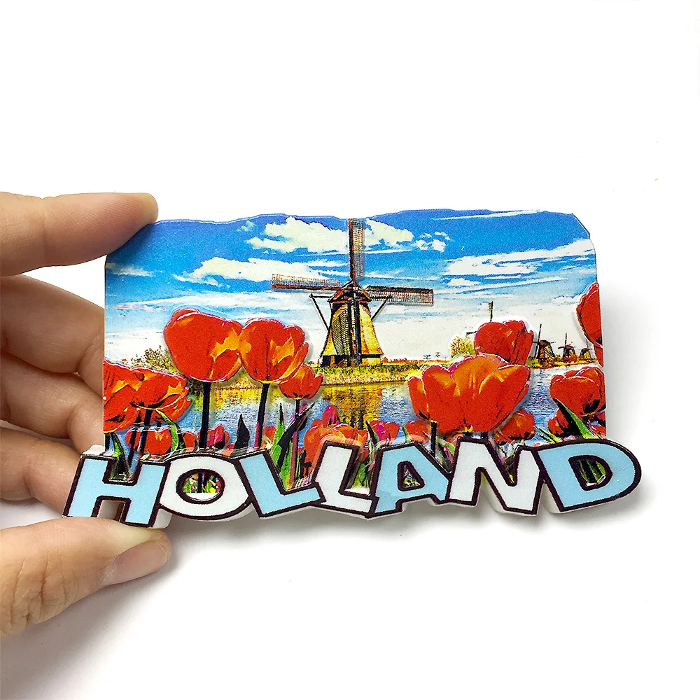 

3D Holland Windmill & Tulips Decorative Fridge Magnets - Cute & Strong Refrigerator Magnets for Home & Kitchen Decor