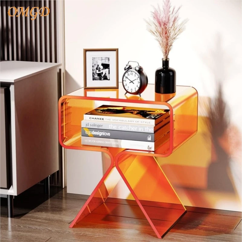 OMGD Nightstand Side Table Modern Design Transparent Home Decoration Living Room Display Side Table Simple Light Luxury Tea