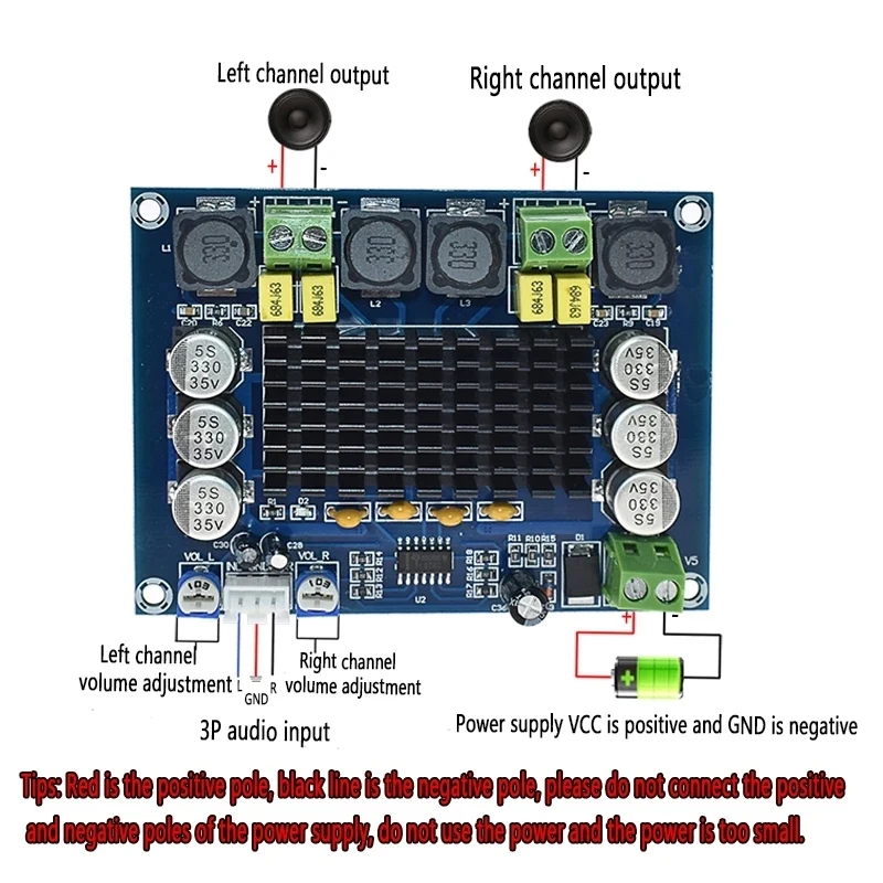 TPA3116D2 Dual-Channel Stereo High Power Digital Audio Power Amplifier Board 2X120W XH-M543