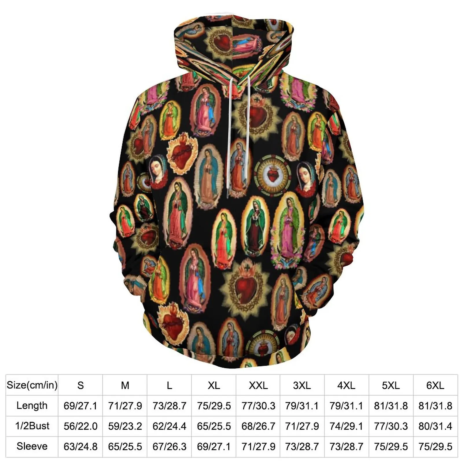 Virgin Mary Print Casual Hoodies Our Lady of Guadalupe Fashion Pullover Hoodie Men Long Sleeve Trendy Printed Clothes Plus Size